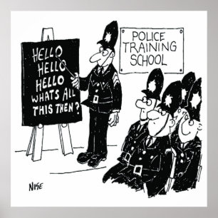 UK Polizei-Trainings-Schule Lustiger Cartoon Poster