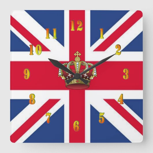 UK Queen Crown Wall Clock Quadratische Wanduhr (Vorderseite)