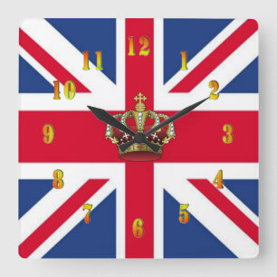 UK Queen Crown Wall Clock Quadratische Wanduhr