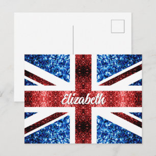 UK rote blaue Glitzer Custom-Name Postkarte