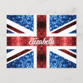 UK rote blaue Glitzer Custom-Name Postkarte (Vorderseite)