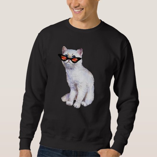 UK Union Jack British Flag England Silver Cat Sung Sweatshirt (Vorderseite)