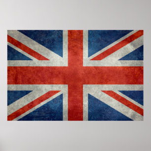 UK-Union-Jack-Flagge im Retro-Stil mit Vintage-Tex Poster
