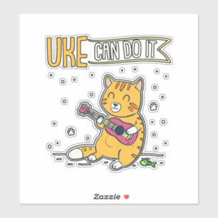 UKE Can Do It Ukulele Ukelele Cat Guitar Music Aufkleber