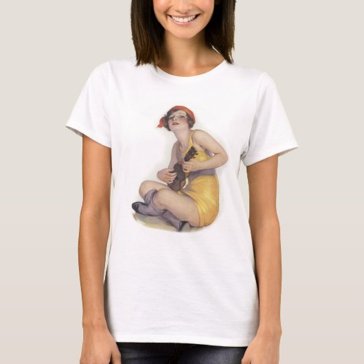Uke Playing Flapper Ladys helles, langärmeliges T- T-Shirt (Vorderseite)