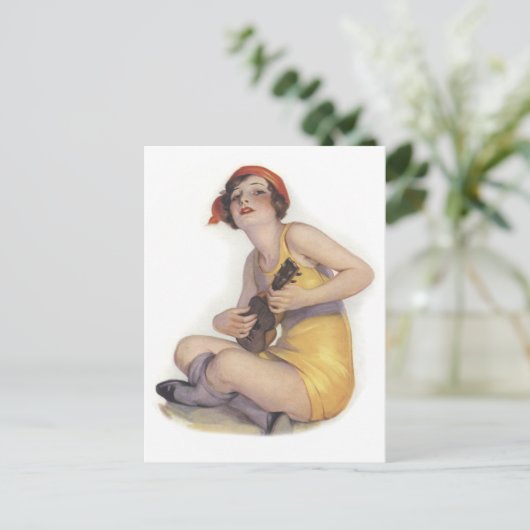 Uke Playing Flapper Postcard Postkarte (Stehend Vorderseite)