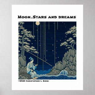 Ukiyo-e blau-weiße Holzschnitt-Natur Poster