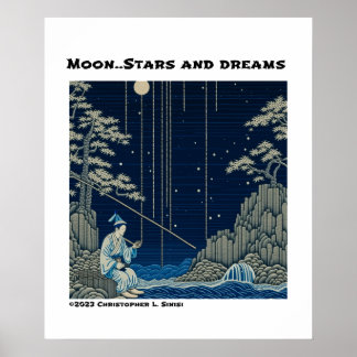 Ukiyo-e blau-weiße Holzschnitt-Natur Poster