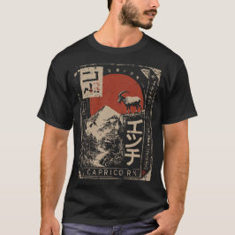 Ukiyo-e Capricorn Zodiac | Red Sun Mountain Goat T-Shirt