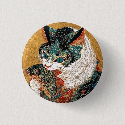 Ukiyo-e Cat | Japanische Kunst Button (Vorderseite)