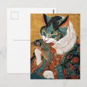 Ukiyo-e Cat | Japanische Kunst Postkarte (Vorne/Hinten)