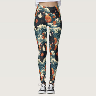 Ukiyo-e Cats von Kanagawa Pattern Leggings