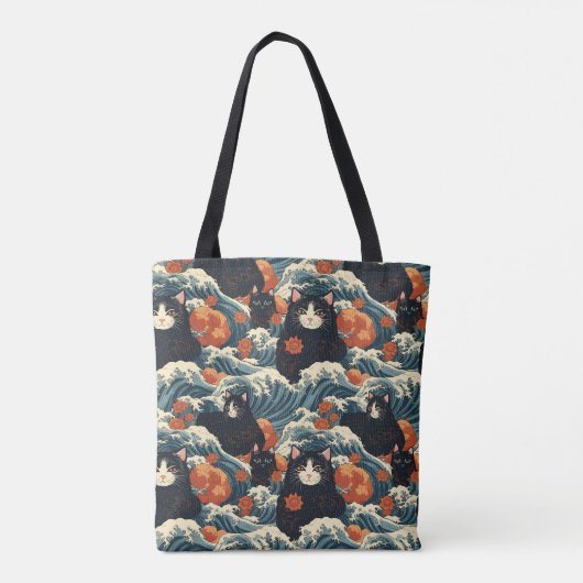 Ukiyo-e Cats von Kanagawa Pattern Tasche (Rückseite)