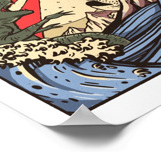 Ukiyo-e Catzilla Samurai versus Giant Kaiju Poster (Ecke)