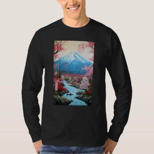 Ukiyo-e Cherry Blossom Mount Fuji Serenity Japanes T-Shirt