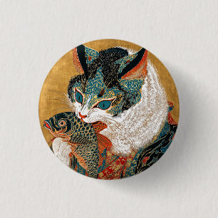 Ukiyo-e-Katze Japanische Kunst Button