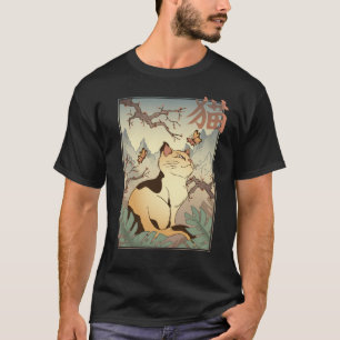 Ukiyo-e-Katze mit japanischen Kirschblüten Sakura T-Shirt