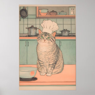 Ukiyo-e Katzenkoch-Druck Japanische Küchenkunst, T Poster
