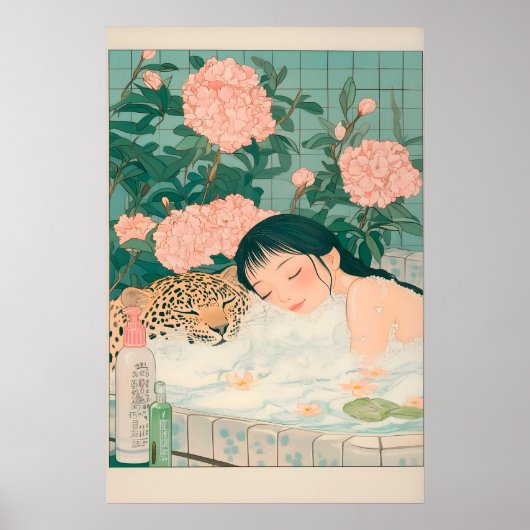 Ukiyo-e-Leoparden-Badezimmer-Kunstposter Japandi-B Poster (Vorne)