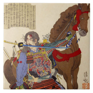 Ukiyo-e Malerei eines Samurais, der eine Klinge Fliese