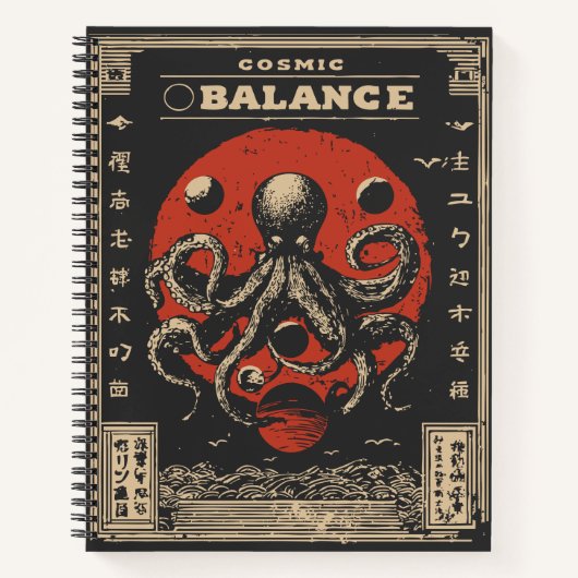 Ukiyo-e Octopus Balance | Kosmische Harmonie Kunst Notizblock (Vorderseite)