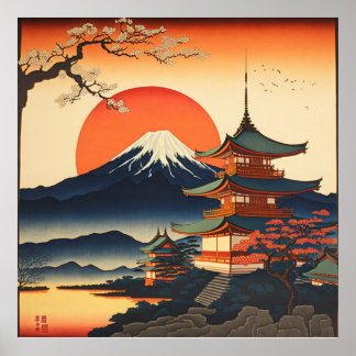 Ukiyo-e painting of a Japan castle Poster