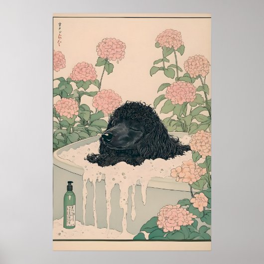Ukiyo-e Poodle Art Print Japandi Bathroom Poster (Vorne)