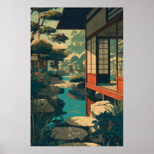 Ukiyo-e-Stil Japanischer Zen-Garten Druck Ruhig Poster