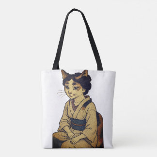 Ukiyo-e style calico cat tote bag tasche