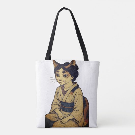 Ukiyo-e style calico cat tote bag tasche (Rückseite)