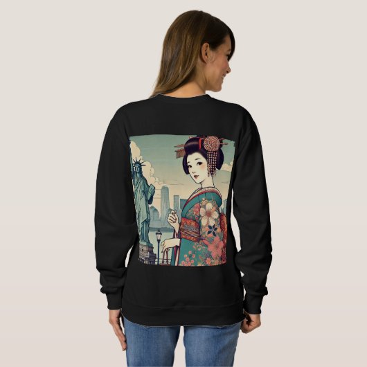 Ukiyo-e style: Oiran alongside the Statue of Liber Sweatshirt (Schwarz voll)