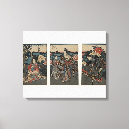 Ukiyo-e Triptychon: Der Garten der Peonies Leinwanddruck (Vorderseite)