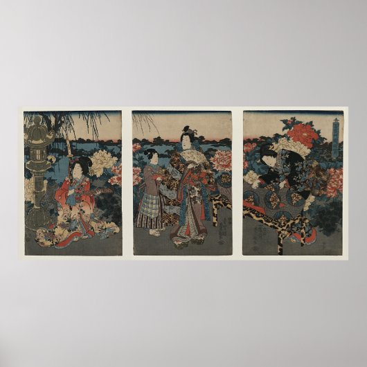 Ukiyo-e Triptychon: Der Garten der Peonies Poster (Vorne)