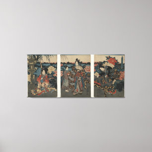 Ukiyo-e Triptychon: Genießen eines Gartens der Leinwanddruck