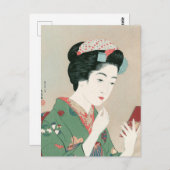 Ukiyoe [Goyo] Frau mit einem roten Pinsel Postkarte (Vorne/Hinten)