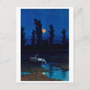 ukiyoe [hasui] A26 Abendmond bei Nakajima, Sapporo Postkarte