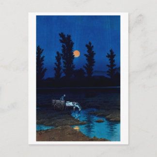 ukiyoe [hasui] A26 Abendmond bei Nakajima, Sapporo Postkarte