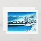 ukiyoe [hasui] C28 Dämmerschnee im Hafen von Ogi Postkarte (Vorne/Hinten)