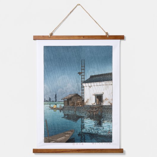 Ukiyoe - Hasui - m02 - Ushibori im Regen - Wandteppich Mit Holzrahmen (Vorderseite)