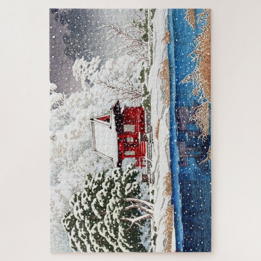 ukiyoe - Hasui - m06 - Schnee beim Schrein Eintrit Puzzle (Vertikal)