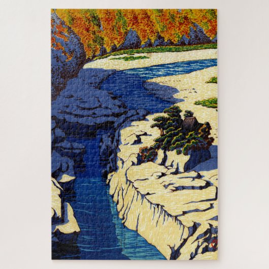 ukiyoe hasui n24 ezame am Kiso River Puzzle (Vertikal)