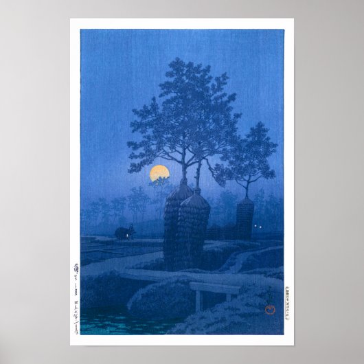 ukiyoe - hasui - No.20 Mondlicht Nacht bei Gamo - Poster (Vorne)