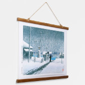 ukiyoe - hasui - No.3 Schnee bei Tsukishima - Wandteppich Mit Holzrahmen (Gewinkelt)