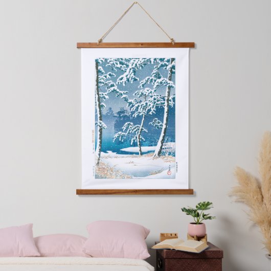 Ukiyoe - Hasui - Nr. 13 Senzoku-Teich - Wandteppich Mit Holzrahmen (Schlafzimmer)