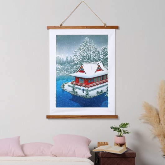 Ukiyoe - Hasui - Nr.26 Schnee im Park Inokashira - Wandteppich Mit Holzrahmen (Schlafzimmer)