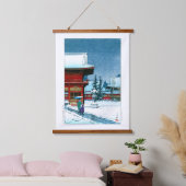 Ukiyoe - Hasui - Nr.43 Schnee bei Nezu Gongen Shri Wandteppich Mit Holzrahmen (Schlafzimmer)