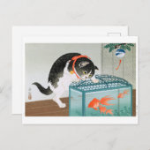 Ukiyoe [Koson] Cat and Goldfish Postkarte (Vorne/Hinten)