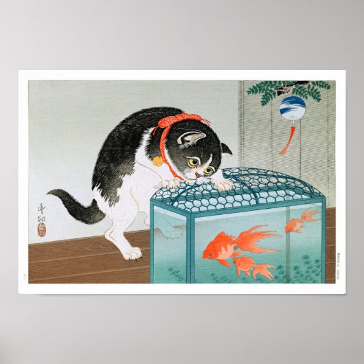 Ukiyoe [Koson] Cat and Goldfish (XS) Poster (Vorne)