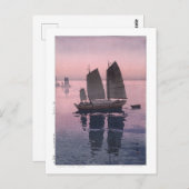 ukiyoe - Yoshida - 12 - Segelboote-Abend - Postkarte (Vorne/Hinten)