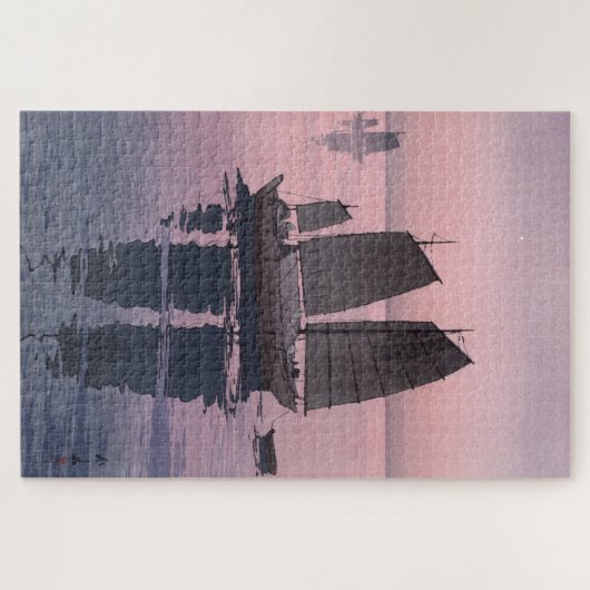 ukiyoe - Yoshida - 12 - Segelboote-Abend - Puzzle (Horizontal)